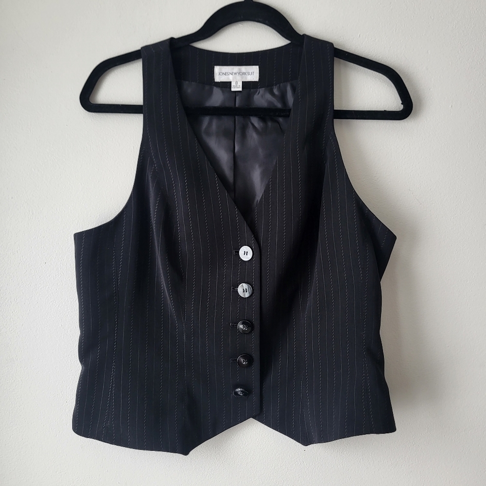 Jones New York Suit Black Striped Button Closure Vest